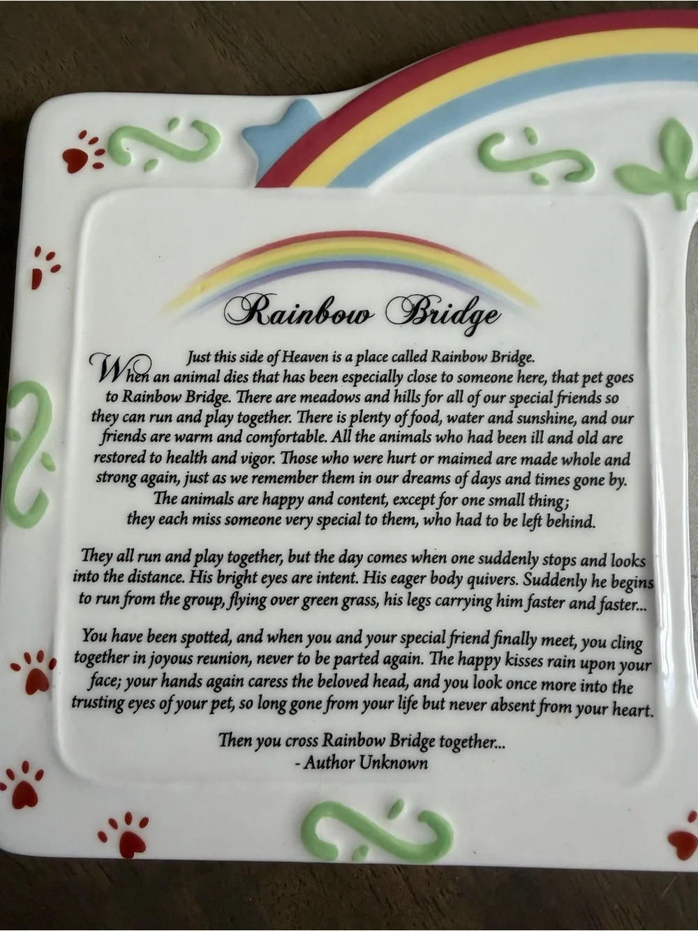 Pet Bereavement Photo Frame Rainbow Bridge Poem Ceramic Landscape Dog Cat